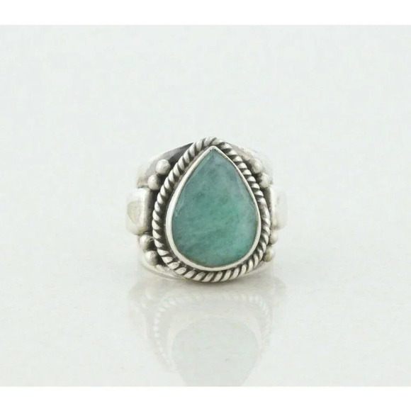 Sterling Silver Green Gemstone Ring Size 6 1/2  Large Chunky Ring - Picture 5 of 8